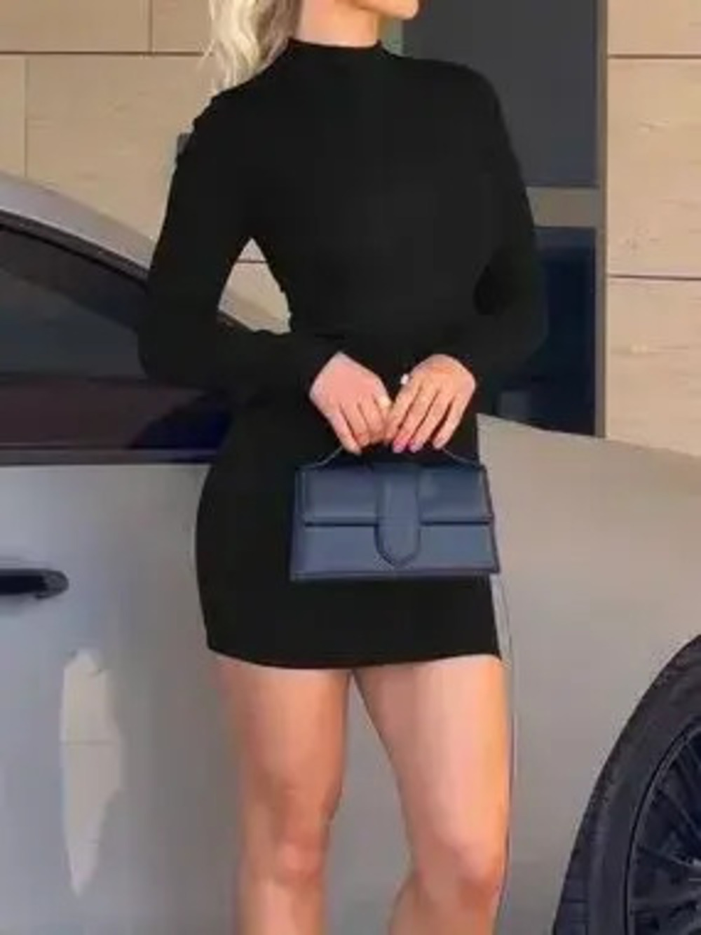 Mock Neck Ribbed Bodycon Knit Dress - Picture 4 of 6